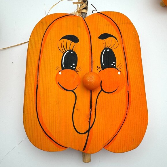 Vtg Jack O Lantern Pumpkin Hand Painted Fall Harvest Primitive Décor 3 Piece Set - Picture 8 of 12